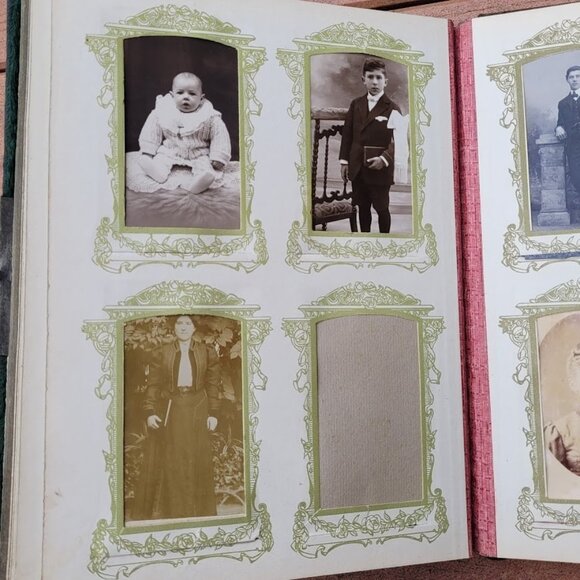 Antique FRENCH 1800s 1900s Photo Album Victorian Velvet Embossed WITH Pictures - Picture 12 of 16